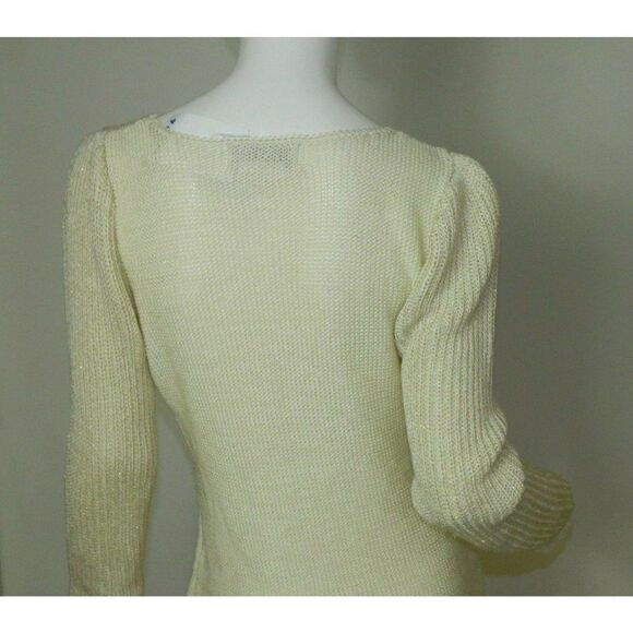 Nannell Sweater Vintage Knit Ivory‎ Gold Puffy Sleeves Art Deco Size Small - Picture 2 of 9